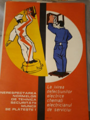 Afis romanesc comunist protectia muncii Electricieni foto