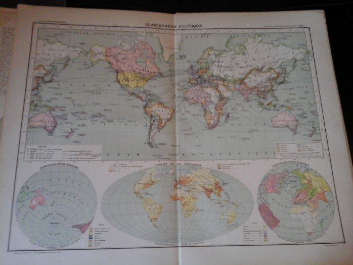 Harta color 37/46 cm -Planisphere 5 -Atlas de Geographie Moderne, Paris, 1901