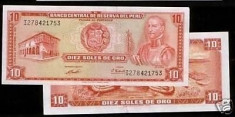 bnk bn Peru 10 soles de oro 1971 vf foto