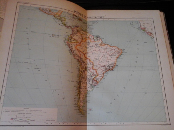 Harta color 37/46 cm - America Sud 62 - Atlas de Geographie Moderne, Paris, 1901
