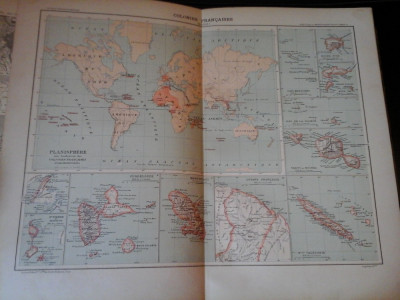 Harta color 37/46 cm - Colonies fr 18 - Atlas de Geographie Moderne, Paris, 1901 foto