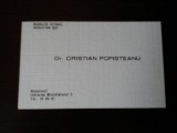 Carte de vizita Dr. Cristian Popişteanu, 1974, cu dedicatie