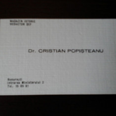 Carte de vizita Dr. Cristian Popişteanu, 1974, cu dedicatie