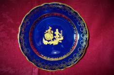 Farfurie portelan Limoges, cobalt aur 24K, colectie, cadou, vintage foto