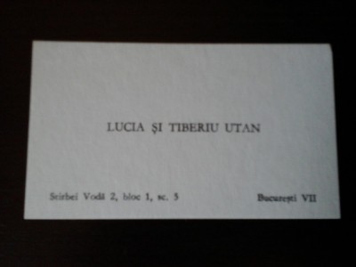 Carte de vizita Lucia si Tiberiu Utan, cu dedicatie foto