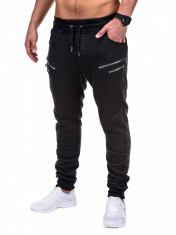 Pantaloni pentru barbati de trening, negru, fermoare decorative, banda jos, cu siret, bumbac - p422 foto