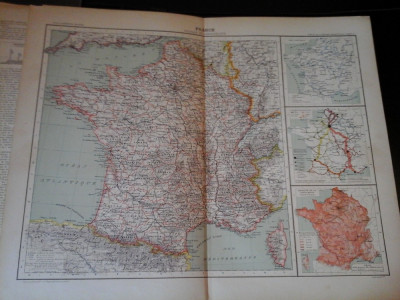 Harta color 37/46 cm - France 12 - Atlas de Geographie Moderne, Paris, 1901 foto