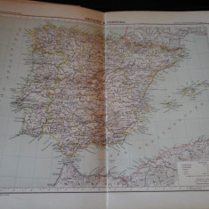 Harta color 37/46 cm - Esp, Portug 25 - Atlas de Geographie Moderne, Paris, 1901