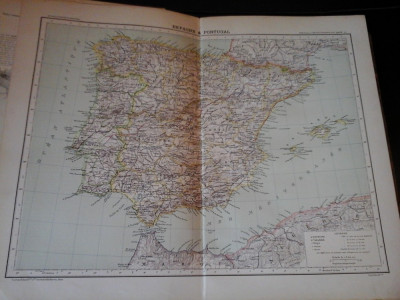 Harta color 37/46 cm - Esp, Portug 25 - Atlas de Geographie Moderne, Paris, 1901 foto