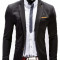 Sacou pentru barbati, negru, casual, slim fit, cu buzunare aplicate, elegant, inchidere doi nasturi - M36