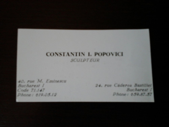 Carte de vizita Constantin I. Popovici, sculptor