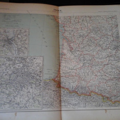 Harta color 37/46 cm - France 15 (S-V) -Atlas de Geographie Moderne, Paris, 1901