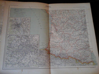 Harta color 37/46 cm - France 15 (S-V) -Atlas de Geographie Moderne, Paris, 1901 foto