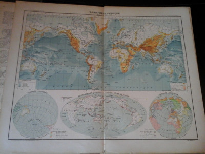 Harta color 37/46 cm -Planisphere 3 -Atlas de Geographie Moderne, Paris,1901 foto