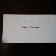 Carte de vizita Petre Codreanu, cu dedicatie