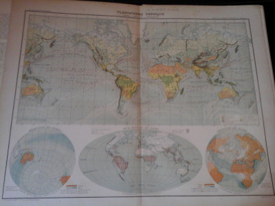 Harta color 37/46 cm -Planisphere 4 -Atlas de Geographie Moderne, Paris, 1901 foto