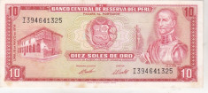 bnk bn Peru 10 soles de oro 1974 vf foto