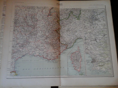 Harta color 37/46 cm - France 16 (S-E) -Atlas de Geographie Moderne, Paris, 1901 foto