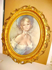9253-Aplica Foto Femeie cu palarie-Rama mare stil Rococo calamina sintetica... foto