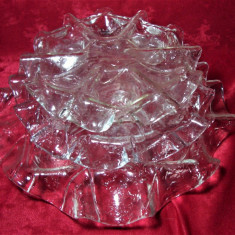 Set trei suporti lumanari cristal presat Muural Finland, vintage