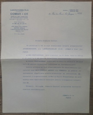 Scrisoare-reclama Laboratoires Clin Comar &amp;amp; Cie// produse farmaceutice foto