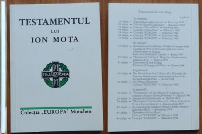 Testamentul lui Ion Mota, Colectia Europa Munchen, 1992 foto