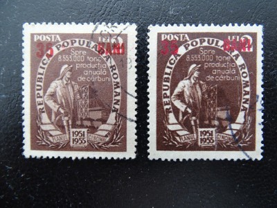 Romania LP 320 , 35 bani cu filigran XV , supratipar Planul cincinal , Stampilat foto