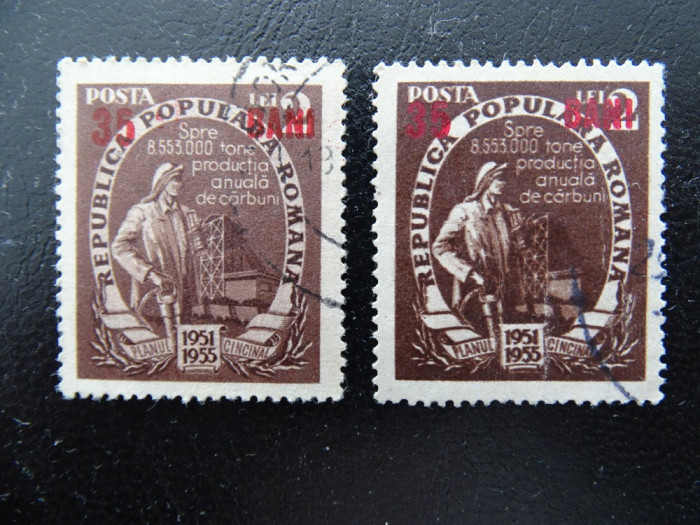 Romania LP 320 , 35 bani cu filigran XV , supratipar Planul cincinal , Stampilat