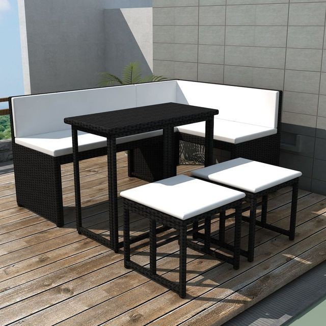 Set mobilier de gradina, 12 piese, poliratan, negru foto mare Set mobilier de gradina, 12 piese, poliratan, negru foto mare