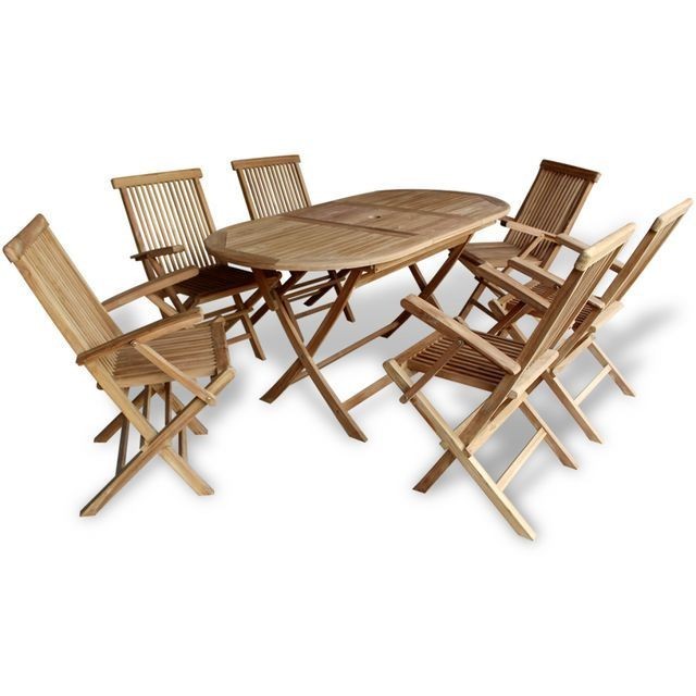 Set mobilier de exterior din lemn de tec, 7 piese foto mare Set mobilier de exterior din lemn de tec, 7 piese foto mare