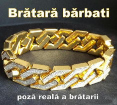 Bratara barbati, lata de 1.5 cm, dublu placata cu aur 18K foto