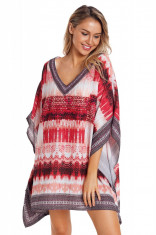 R689-232 Tunica de plaja stil poncho oversized cu model colorat foto