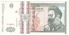 ROMANIA 500 LEI / 1992 - filigran fata. XF+ foto
