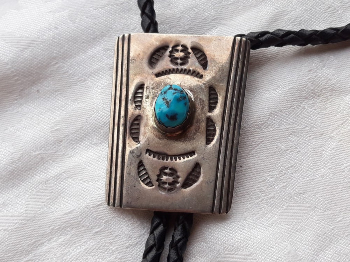 argint COLIER NAVAJO CRAVATA BOLO AMERINDIAN foarte RAR cu TURCOAZ exceptional