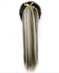 Extensie Coada par sintetic intins, CASTANIU CU SUVITE BLONDE , 54cm foto