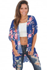 E583-45 Cardigan stil kimono, cu imprimeu floral si maneci scurte foto