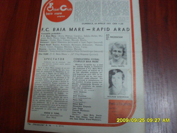program FC Baia Mare - Rapid Arad