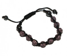 Bratara Shamballa cu noua cristale fuchsia si hematit foto