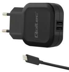 Incarcator Retea Qoltec, 5V/3.4A, 2 x USB, cablu USB Type-C, 1m (Negru) foto