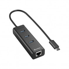 Hub USB Sharkoon 3-Port USB 3.0 si 1-Port RJ45 Gigabit Aluminium Black foto
