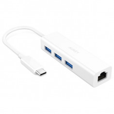 Adaptor USB-C Aukey CB-C17, 3 USB 3.0 si placa de retea Gigabit , alb foto