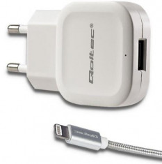 Incarcator Retea Qoltec, 5V/2.4A, USB, cablu Lightning, 1.5m (Alb) foto