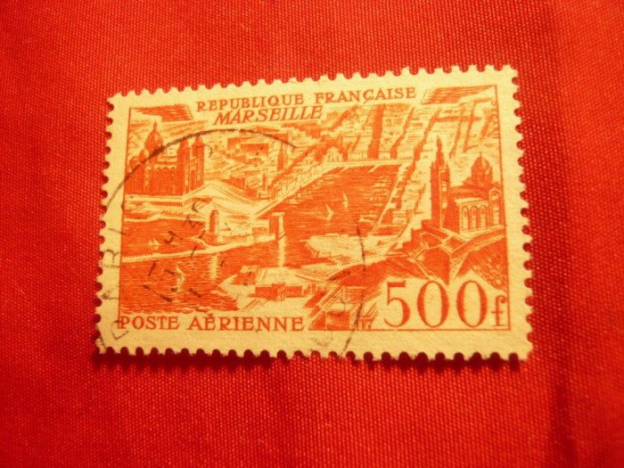 Timbru 500 fr. rosu Posta Aeriana Franta- Marsillia 1949,stampilat