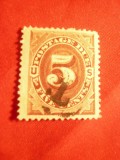 Timbru 5 C Postage Due 1889 SUA ,stampilat rosu-brun