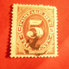 Timbru 5 C Postage Due 1889 SUA ,stampilat rosu-brun