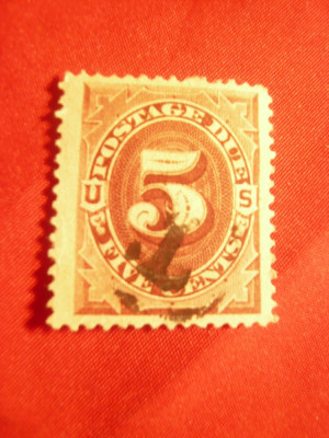 Timbru 5 C Postage Due 1889 SUA ,stampilat rosu-brun foto