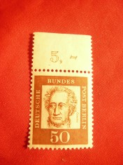 Timbru 50 Pf RFG Uzuale- Goethe ,margine coala cu numar ,nestampilat