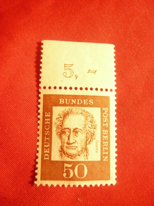 Timbru 50 Pf RFG Uzuale- Goethe ,margine coala cu numar ,nestampilat