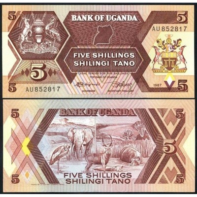 !!! UGANDA - 5 SHILLINGS 1987 - P 27 - UNC foto