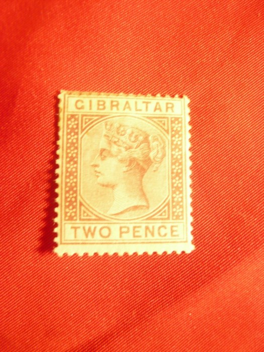 Timbru 2 pence lila-brun 1886 R.Victoria Gibraltar Colonie Britanica ,nestamp.